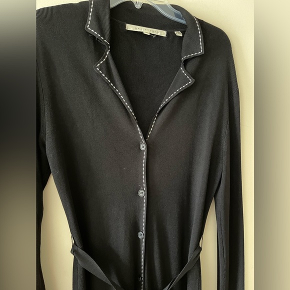 Black Tie-front Button Down Collared Midi Sheath Dress - Picture 3 of 7